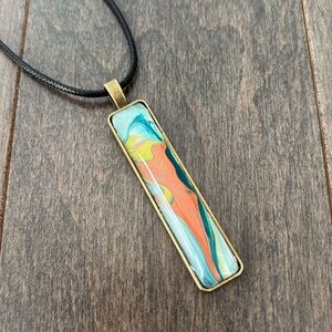 Handmade Necklace Pendant Charm, Jewellery, Black Cord, Dark Gold Bar Accessory